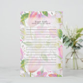 Papeterie Tulipes roses personnalisées et Feuilles verts (Debout devant)