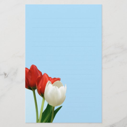 Papeterie Tulipes rouges et blanches sur le papier à lettres (Devant)