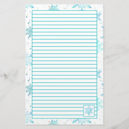 Papeterie Turquoise Blue Snowflakes Linked (Devant)