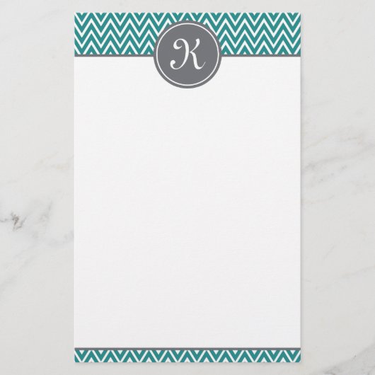 Papeterie Turquoise Chevron Motif Gris Monogramme (Devant)