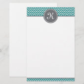 Papeterie Turquoise Chevron Motif Gris Monogramme (Devant / Derrière)