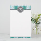 Papeterie Turquoise Chevron Motif Gris Monogramme (Debout devant)
