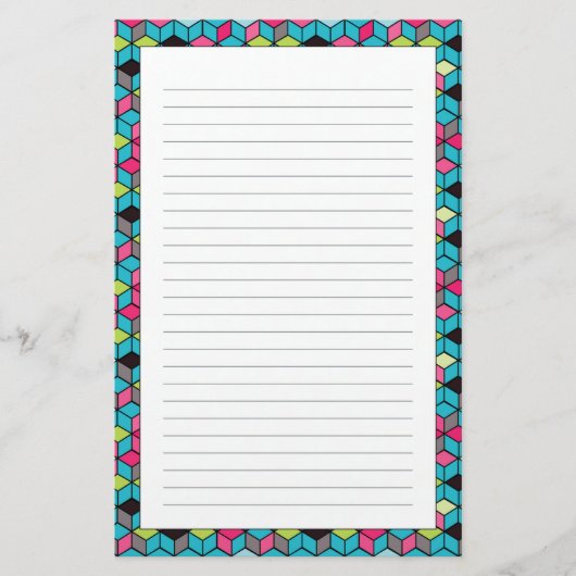 Papeterie Turquoise et motif rose de cube (Devant)