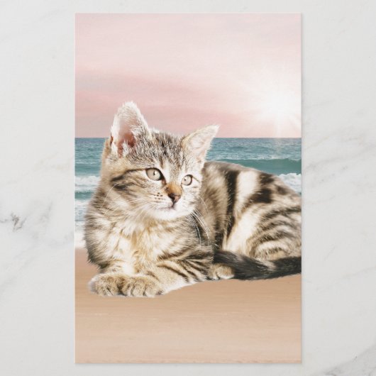 Papeterie Un chat rayé plus mignon assis sur la plage au cou (Devant)