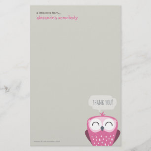 Papeterie Un petit hibou de rose de Merci de note