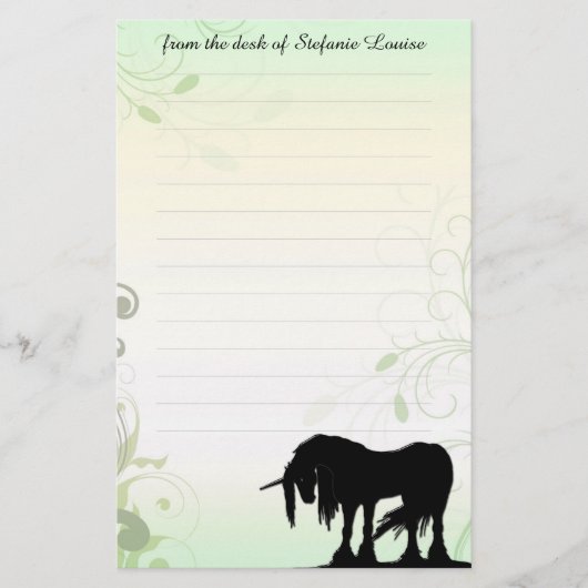 Papeterie Unicorne mystique avec lignes (vert/feuillu) (Devant)