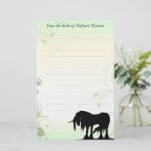 Papeterie Unicorne mystique avec lignes (vert/feuillu) (Debout devant)