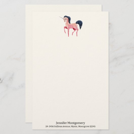 Papeterie Unicorne nordique rose avec Mane noir (Devant / Derrière)