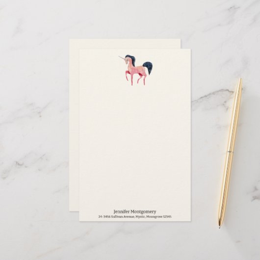 Papeterie Unicorne nordique rose avec Mane noir (Devant/Arrière en situation)