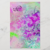 Papeterie VAGUES ABSTRAITES bleu, violet rose Mariage Monogr (Devant)