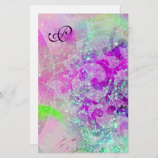 Papeterie VAGUES ABSTRAITES bleu, violet rose Mariage Monogr (Devant / Derrière)