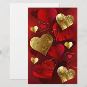 Papeterie Valentines dorées et rouges (Devant / Derrière)