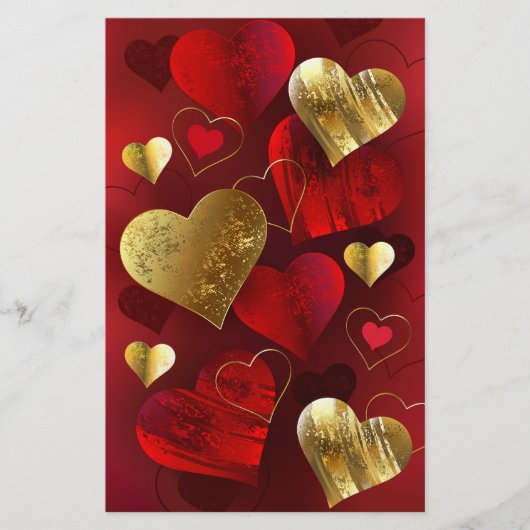 Papeterie Valentines dorées et rouges (Devant)