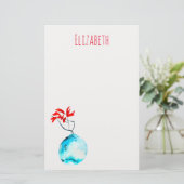 Papeterie Vase bleu Ikebana aquarelle (Debout devant)