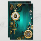 Papeterie Veille bijoux Steampunk sur un Arrière - plan vert (Devant / Derrière)