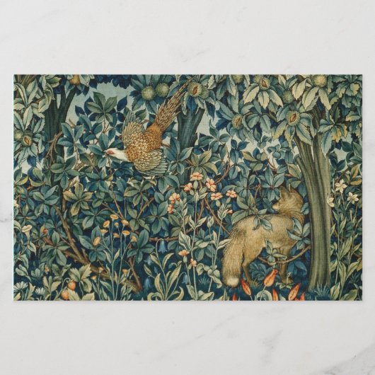 Papeterie VERDURE, FOREST ANIMALS Fox, Pheasant, Vert Floral (Devant)