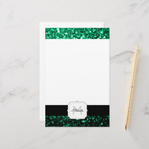 Papeterie Vert émeraude faux paillettes scintillent Monogram