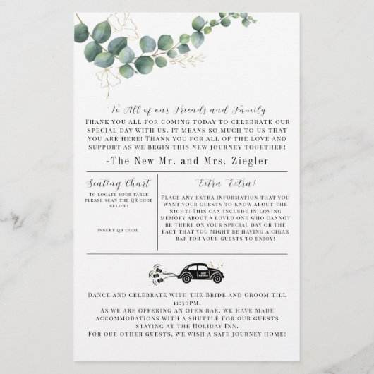 Papeterie Vert et or Elégant mariage Itinéraire main (Dos)