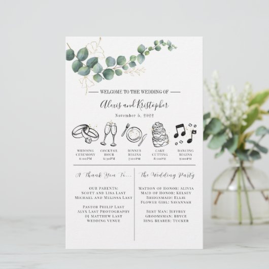 Papeterie Vert et or Elégant mariage Itinéraire main (Debout devant)