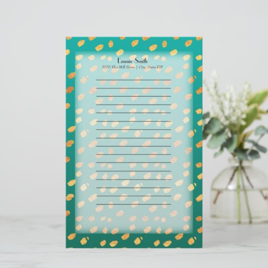 Papeterie Vert et or personnalisé avec translucide (Debout devant)