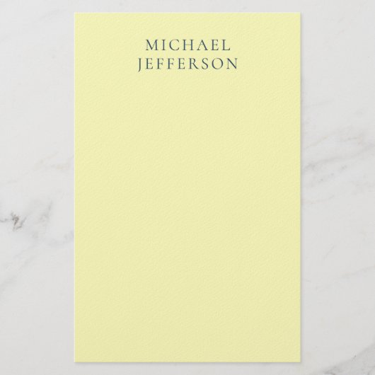 Papeterie Very Pale Yellow Minimalist Plain Modern Name (Devant)
