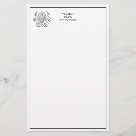 Papeterie Vintage Art Déco Argent Plume Arabesque (Devant)
