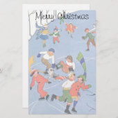 Papeterie Vintage Christmas, Enfants Patinage sur glace sur (Devant / Derrière)
