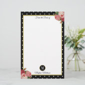 Papeterie Vintage noir Pois Floral Nom Monogramme (Debout devant)