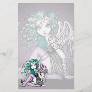 Papeterie violette d'art d'ange de tatouage mignon