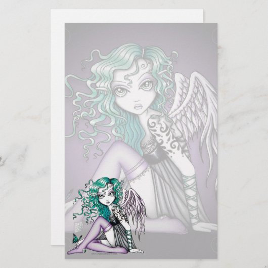 Papeterie violette d'art d'ange de tatouage mignon (Devant / Derrière)
