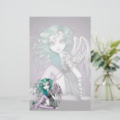 Papeterie violette d'art d'ange de tatouage mignon (Debout devant)