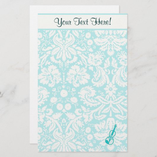 Papeterie Violon turquoise (Devant / Derrière)