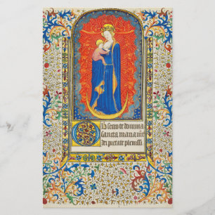 Papeterie VIRGIN AVEC ENFANT ET ANGELS Antique Fleurs
