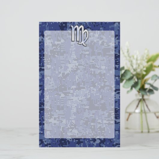 Papeterie Virgo Zodiac Silver Sign on Navy Blue Digital Camo (Debout devant)