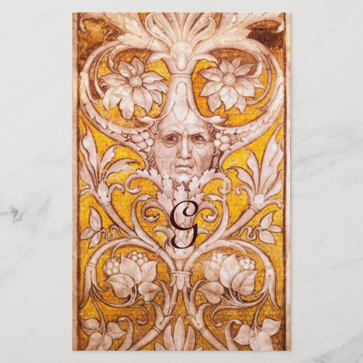 PAPETERIE VISAGE GROTESQUE AVEC PARCHEMENT FLORAL OR MONOGRA (Devant)