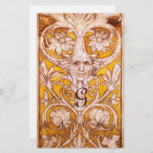 PAPETERIE VISAGE GROTESQUE AVEC PARCHEMENT FLORAL OR MONOGRA (Devant / Derrière)