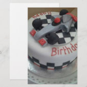 Papeterie voiture de course d'anniversaire heureuse (Devant / Derrière)