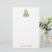 Papeterie Watercolor Coquette Bow Christmas Tree Personalize (Debout devant)