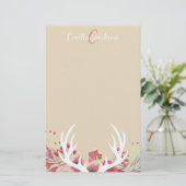 Papeterie Watercolor Floral Deer Antlers & Name (Debout devant)