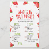 Papeterie Watermelon rose What's In Purse Baby shower Game (Devant)