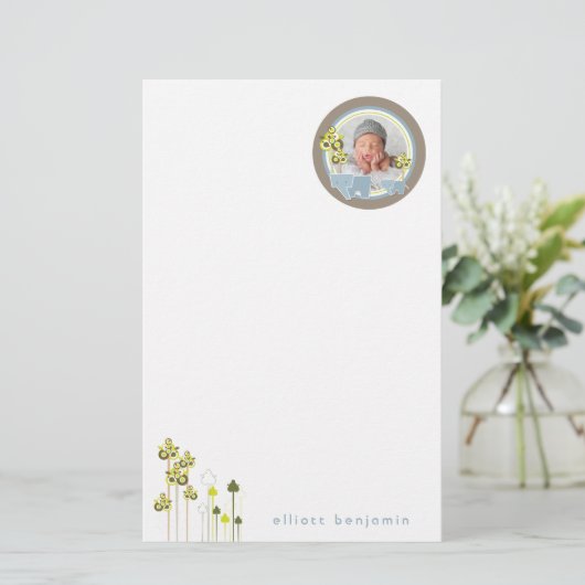 Papeterie Whimsical Blue Elephants Famille Baby Boy Photo (Debout devant)