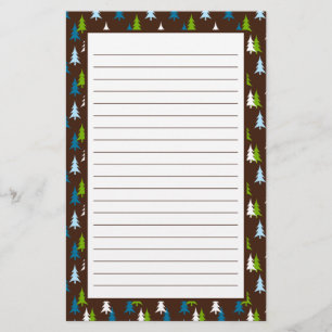 Papeterie Whimsical Brown Bleu vert Motif d'arbre de Noël