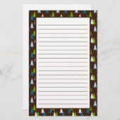 Papeterie Whimsical Brown Bleu vert Motif d'arbre de Noël (Devant / Derrière)