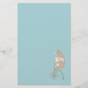 Papeterie Whimsical Bunny and Bear Riding a Bike
