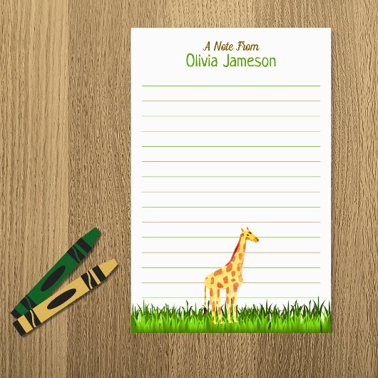 Papeterie Whimsical Kid's Name GIRAFFE Lined Stationery