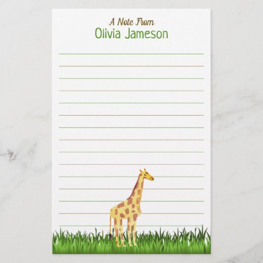 Papeterie Whimsical Kid's Name GIRAFFE Lined Stationery (Devant)