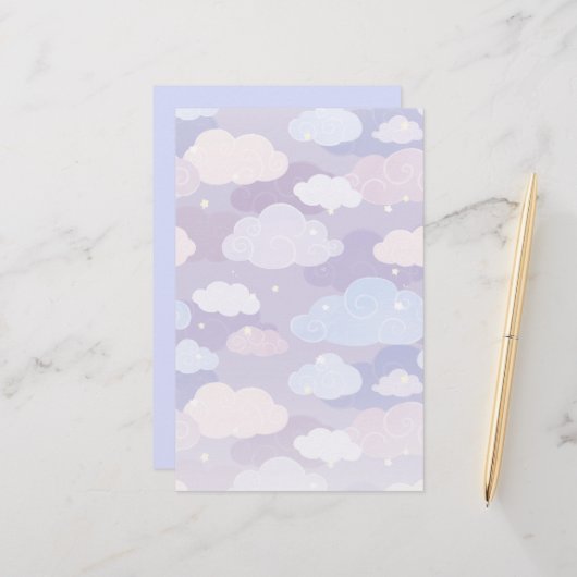 Papeterie Whimsical Pastel Clouds et étoiles Motif (Devant/Arrière en situation)