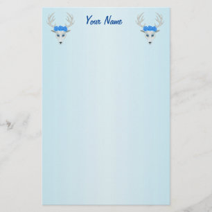 Papeterie White Deer Heads Joty Visages Roses sur Blue
