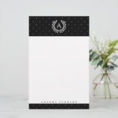 Papeterie White On Black Laurel Monogram Polka Dot Pattern (Debout devant)