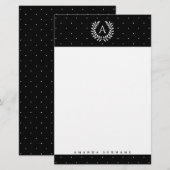 Papeterie White On Black Laurel Monogram Polka Dot Pattern (Devant / Derrière)